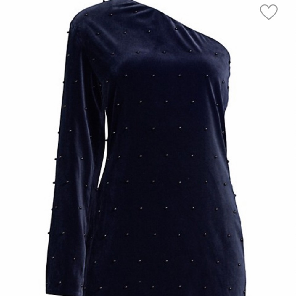 RtA NAVY VELVET AND PEARLS EDIE ONE SHOULDER MINI DRESS SIZE 4 - Picture 2 of 16